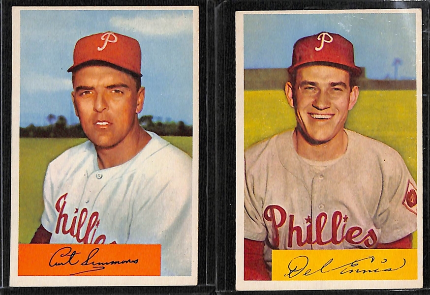 Lot of (16) 1954 Bowman Phillies Cards including Curt Simmons, Del Ennis, Forest Burgess, Granny Hamner, and more