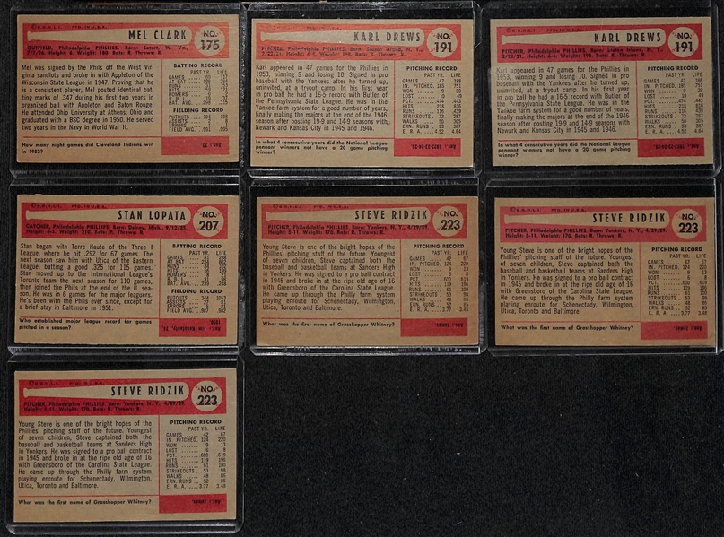 Lot of (16) 1954 Bowman Phillies Cards including Curt Simmons, Del Ennis, Forest Burgess, Granny Hamner, and more