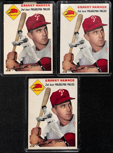 Lot of (35) 1954 and 1955 Topps Phillies Cards including (3) 1954 Topps Granny Hamner, (2) 1954 Topps Willie Jones, and more.