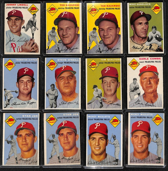 Lot of (35) 1954 and 1955 Topps Phillies Cards including (3) 1954 Topps Granny Hamner, (2) 1954 Topps Willie Jones, and more.