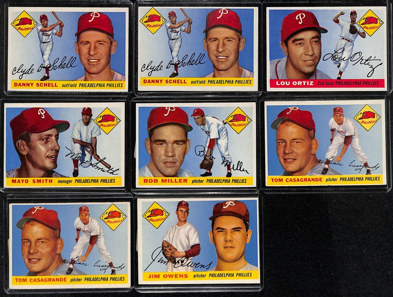 Lot of (35) 1954 and 1955 Topps Phillies Cards including (3) 1954 Topps Granny Hamner, (2) 1954 Topps Willie Jones, and more.