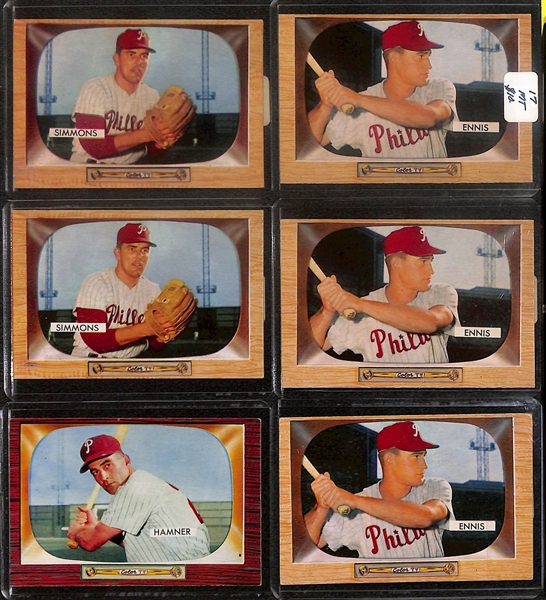 Lot of (29) 1955 Bowman Phillies Cards including (3) Del Ennis, (2) Curt Simmons, Gran Hamner, (2) Forrest Burgess, and more