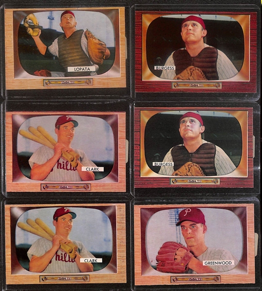 Lot of (29) 1955 Bowman Phillies Cards including (3) Del Ennis, (2) Curt Simmons, Gran Hamner, (2) Forrest Burgess, and more