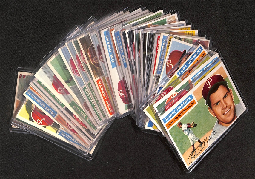 Lot of (27) 1956 Topps Phillies Cards inc. Robin Roberts, Richie Ashburn, Curt Simmons, Del Ennis, +