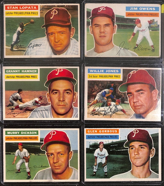 Lot of (27) 1956 Topps Phillies Cards inc. Robin Roberts, Richie Ashburn, Curt Simmons, Del Ennis, +