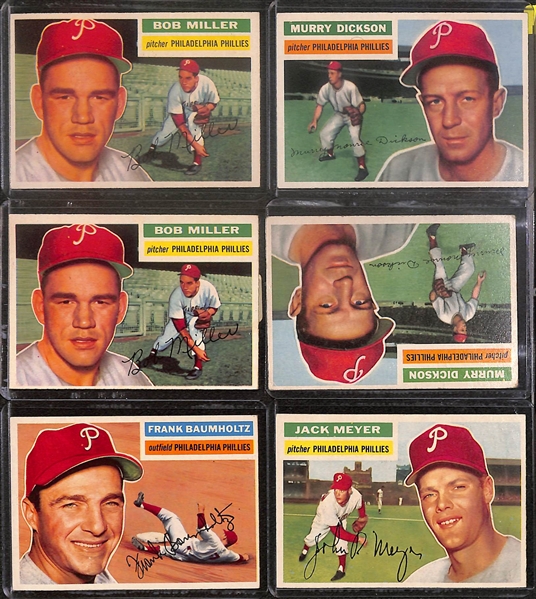 Lot of (27) 1956 Topps Phillies Cards inc. Robin Roberts, Richie Ashburn, Curt Simmons, Del Ennis, +