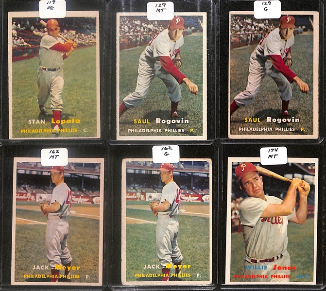 Lot of (50) 1957 Topps Phillies Cards inc. (2) Richie Ashburn, Robin Roberts, (2) Curt Simmons, Granny Hamner, +