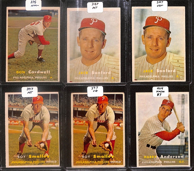 Lot of (50) 1957 Topps Phillies Cards inc. (2) Richie Ashburn, Robin Roberts, (2) Curt Simmons, Granny Hamner, +