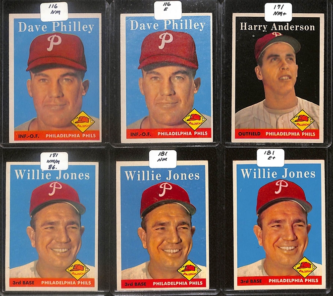 Lot of (36) 1958 Topps Phillies Cards inc. Richie Ashburn, Team Card, (2) Robin Roberts, (2) Granny Hamner, +