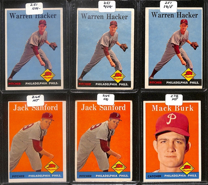 Lot of (36) 1958 Topps Phillies Cards inc. Richie Ashburn, Team Card, (2) Robin Roberts, (2) Granny Hamner, +