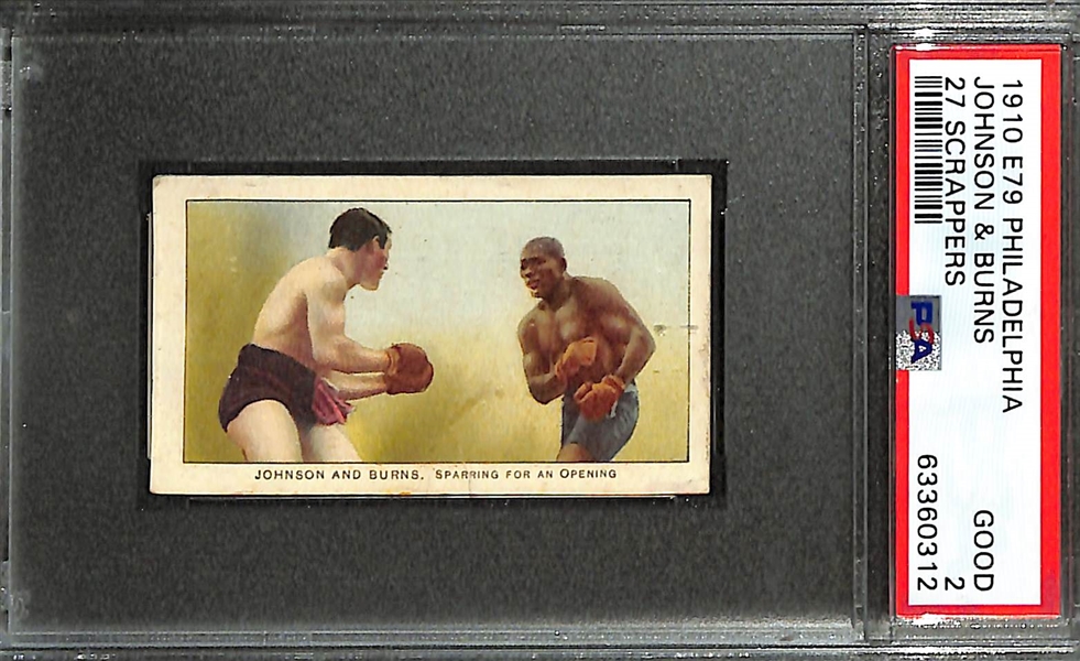 1910 E79 Philadelphia Jack Johnson vs. Tommy Burns 27 Scrappers Graded PSA 2 (Depicts 1908 Fight When Johnson Became 1st African American Heavyweight Champion!)