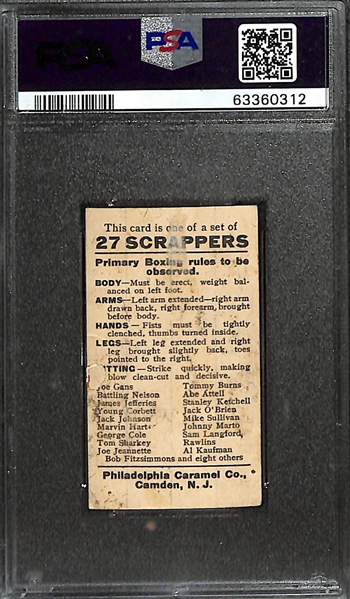 1910 E79 Philadelphia Jack Johnson vs. Tommy Burns 27 Scrappers Graded PSA 2 (Depicts 1908 Fight When Johnson Became 1st African American Heavyweight Champion!)