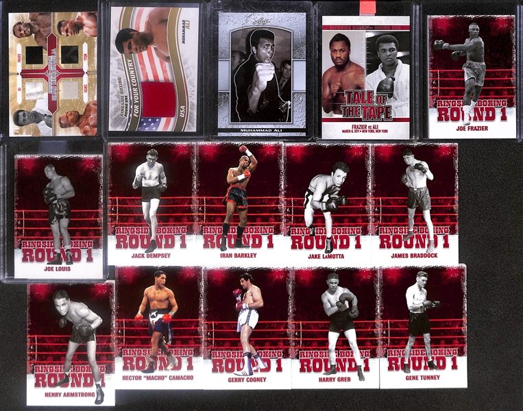 Lot of (15) 2010 Boxing Cards inc Ali/Frazier/Holmes/Tyson Quad Relic, Mahammad Ali Relic Leaf Muhammad Ali, +