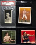 Lot of (4) Vintage 1910-1930 Boxing Cards inc. 1938 FC Cartledge Tommy Farr Famous Prize Fighters (PSA 8), 1910 T220 Mecca Cigarettes John L Sullivan, + 