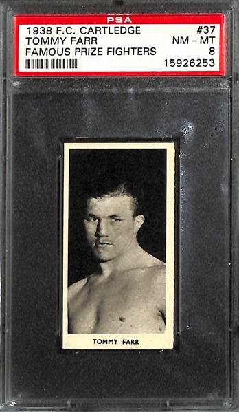 Lot of (4) Vintage 1910-1930 Boxing Cards inc. 1938 FC Cartledge Tommy Farr Famous Prize Fighters (PSA 8), 1910 T220 Mecca Cigarettes John L Sullivan, + 