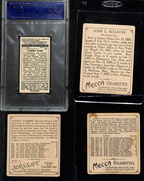 Lot of (4) Vintage 1910-1930 Boxing Cards inc. 1938 FC Cartledge Tommy Farr Famous Prize Fighters (PSA 8), 1910 T220 Mecca Cigarettes John L Sullivan, + 