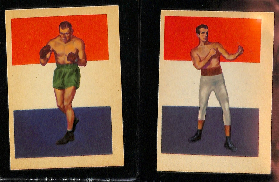 Lot of (9) Vintage Boxing Cards inc. 1948 Leaf Gene Tunney, 1948 Topps Magic Photo Max Baer, +