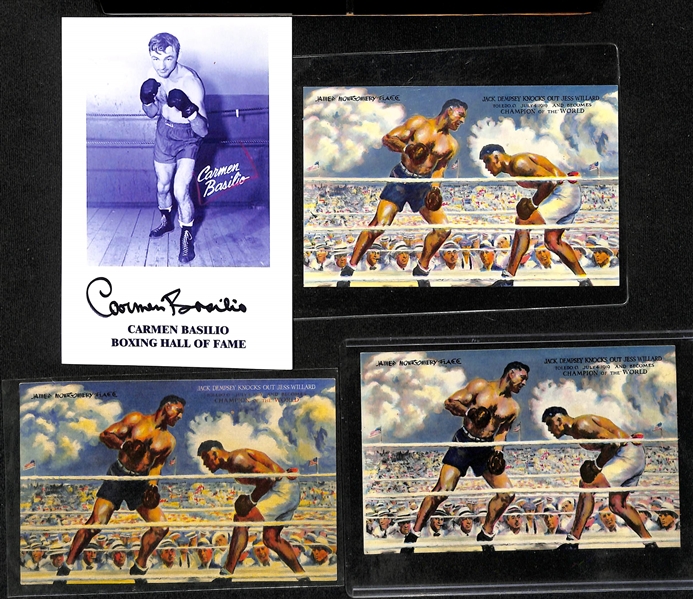 Lot of (16) Boxing Autographs + Photos inc. 2013 Leaf Legends of the Ring Genaro Hernandez Cut Signatures (#/13), Joey Giardello Autograph, Chico Veiar Autograph, (3) Carmen Basilio Autographs, +...