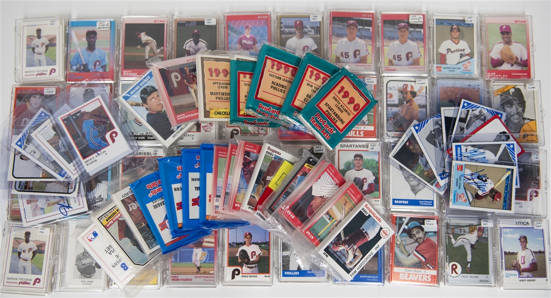 Lot of (55+) 1970s- 1990s Minor League Baseball Team Sets and Partial Sets with (14) Autographs inc. Bruce Ruffin, (3) Jeff Stone, (3) Don Carman, + (Beckett BAS Reviewed)