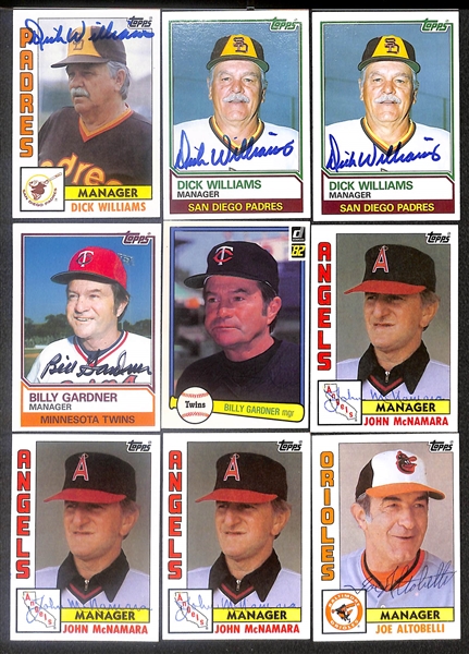 Lot of (45) Signed 1980s Donruss/Topps Manager Cards inc. (3) Tom Lasorda, (3) Sparky Anderson, (3) Earl Weaver, (6) Whitey Herzog, + (Beckett BAS Reviewed)