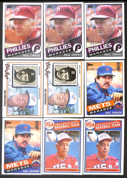 Lot of (45) Signed 1980s Donruss/Topps Manager Cards inc. (3) Tom Lasorda, (3) Sparky Anderson, (3) Earl Weaver, (6) Whitey Herzog, + (Beckett BAS Reviewed)