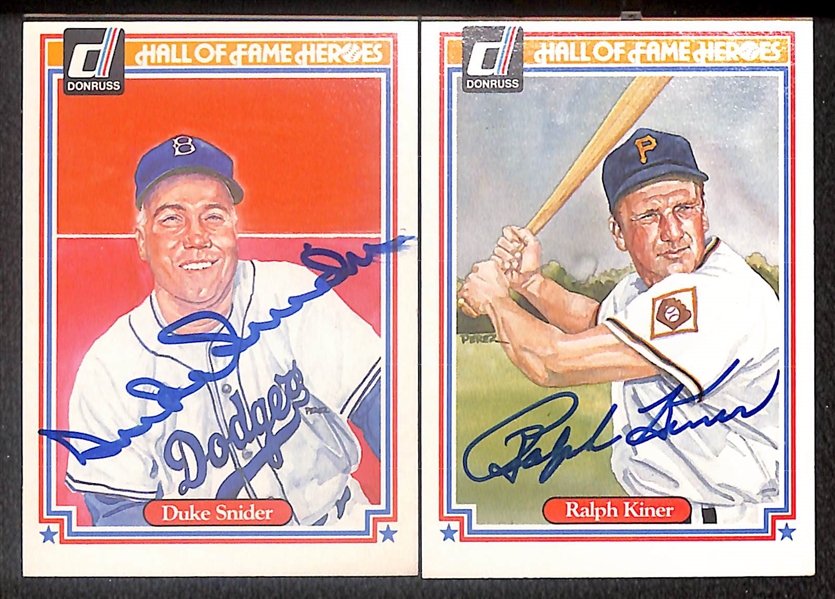 Lot of (6) Signed 1983 Donruss Hall of Fame Heroes Cards - Duke Snider, Ralph Kiner, Lou Boudreau, Johnny Mize, Luke Appling, Burleigh Grimes (Beckett BAS Reviewed)