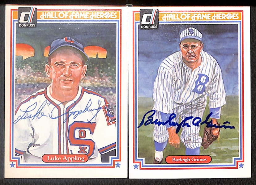 Lot of (6) Signed 1983 Donruss Hall of Fame Heroes Cards - Duke Snider, Ralph Kiner, Lou Boudreau, Johnny Mize, Luke Appling, Burleigh Grimes (Beckett BAS Reviewed)