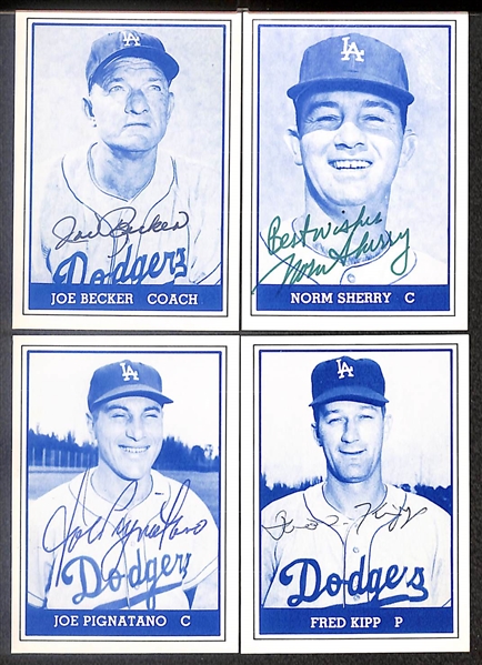 Lot of (12) Signed 1980 TCMA 1959 Dodgers Cards inc. Duke Snider, Don Drysdale, Jim Baxes, Norm Laker, Joe Becker, Norm Sherry, + (Beckett BAS Reviewed)