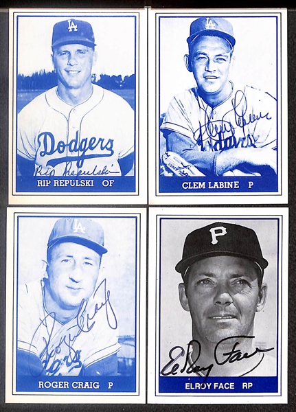 Lot of (12) Signed 1980 TCMA 1959 Dodgers Cards inc. Duke Snider, Don Drysdale, Jim Baxes, Norm Laker, Joe Becker, Norm Sherry, + (Beckett BAS Reviewed)