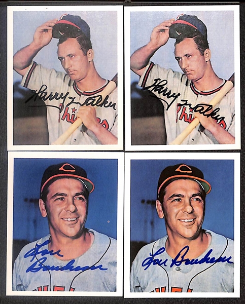 Lot of (14) Signed 1982 GS Gallery Cards inc. Pee Wee Reese, (2) Dom DiMaggio, Ralph Kiner, (2) Harry Walker, (3) Louis Boudreau, + (Beckett BAS Reviewed)