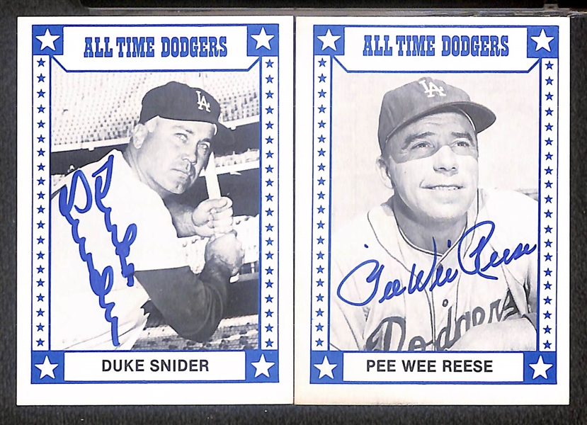 Lot of (10) Signed 1980 TCMA All Time Great Cards- Duke Snider, Pee Wee Reese, Carl Hubbell, Wes Westrum, Bill Terry, Charlie Grimm, Larry French, Dixie Walker, Walter Alston, Billy Herman (Beckett...