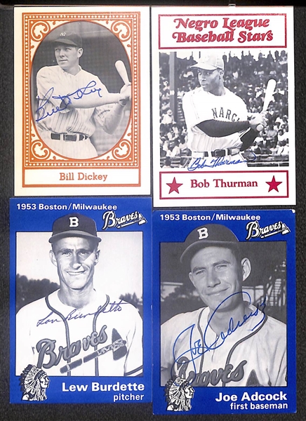 Lot of (21) Signed Old Timer Reprint Cards inc. Bill Dickey, Bob Thurman, Lew Budette, (2) Joe Adcock, (2) Bucky Walters, Sibby Sisti, +  (Beckett BAS Reviewed)