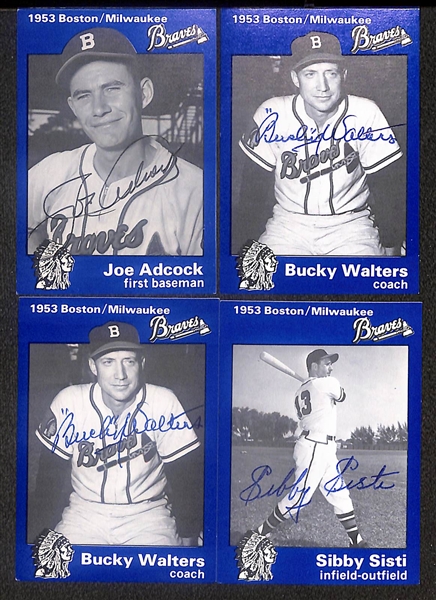 Lot of (21) Signed Old Timer Reprint Cards inc. Bill Dickey, Bob Thurman, Lew Budette, (2) Joe Adcock, (2) Bucky Walters, Sibby Sisti, +  (Beckett BAS Reviewed)