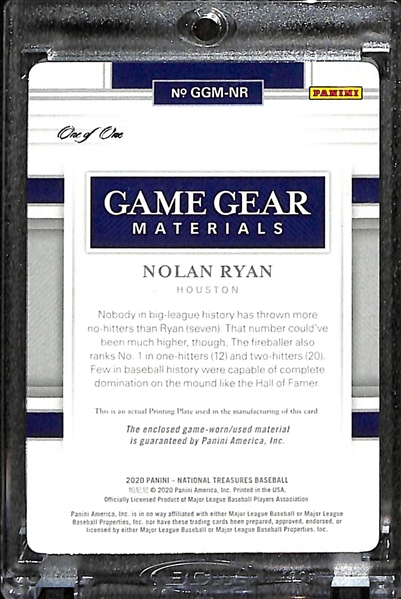 2020 National Treasures Nolan Ryan Jersey Patch Printing Plate One of One