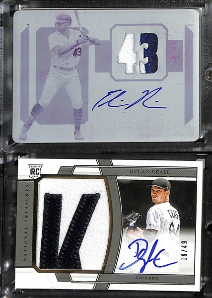 Lot of (6) 2020 National Treasures Baseball Rookie Patch Autographs- Edwin Rios Printing Plate (#/1), Dylan Cease (#/49), Adrian Morejon (#/25), AJ Puk (#/99), Aaron Civale (#/99), Donnie Walton...