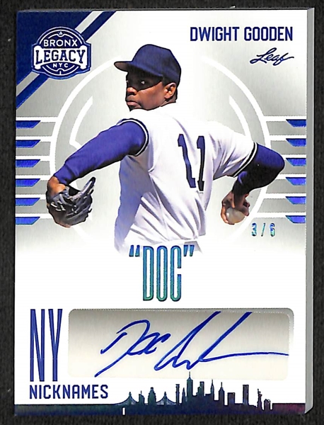 Lot of (10) 2023 Leaf Bronx Legacy Autographs and Relics inc. Dwight Gooden Doc Nicknames Autograph (#/6), Wade Boggs Lore of the Rings Autograph (#/27), Bernie Williams Autograph (#/5), +