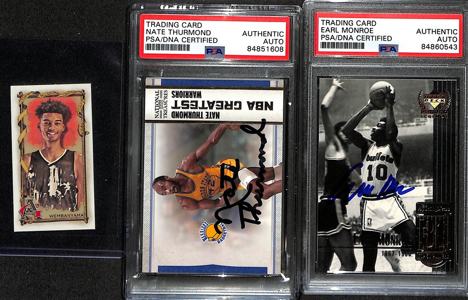  Lot of (12) Basketball Cards inc (4) Victor Wembanyama Rookies, Anthony Edward Prizm Rookie, Tony Parker Autograph (#/6), Julius Erving Jersey Patch (#/15), +