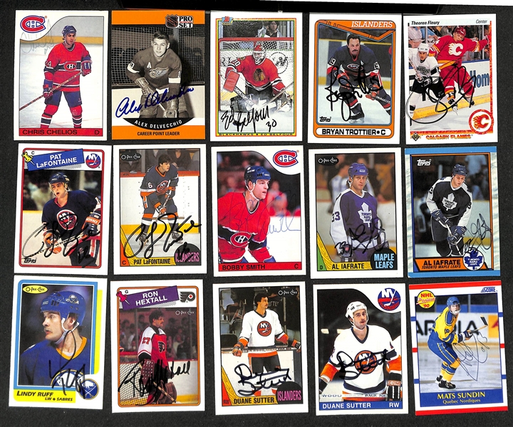 Lot of (400+) Signed Hockey Cards inc. Chris Chelios, Alex Delvecchio, Ed Belfour, Bryan Trottier, + (Beckett BAS Reviewed)