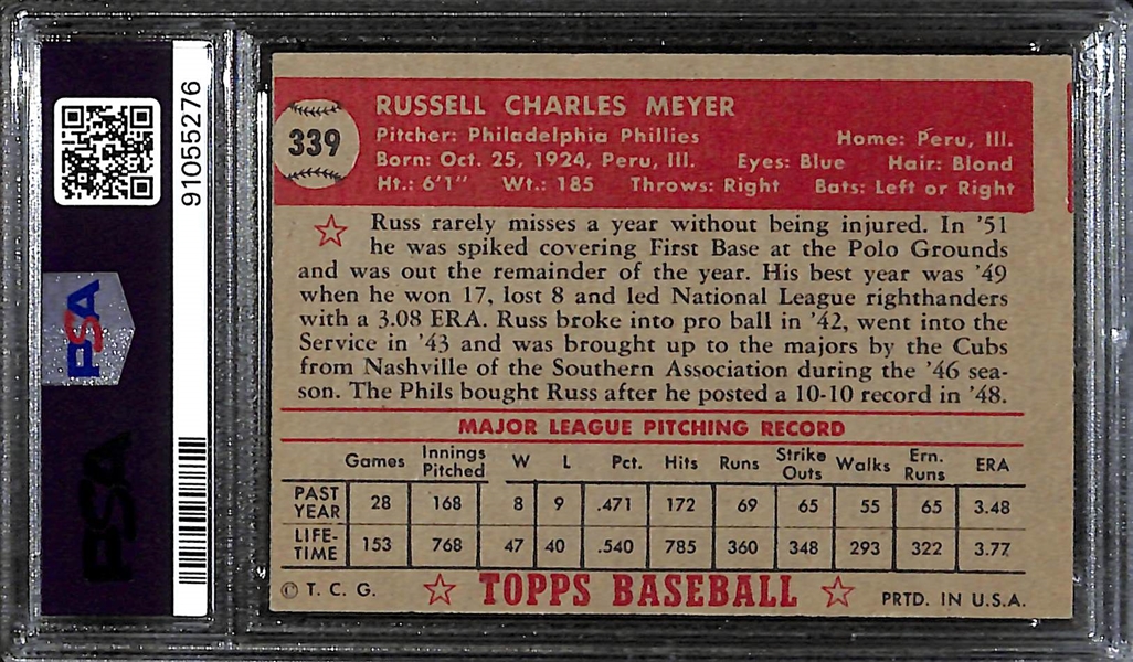 1952 Topps Russ Meyer #339 PSA 7 (MC) - High Number Short Print!