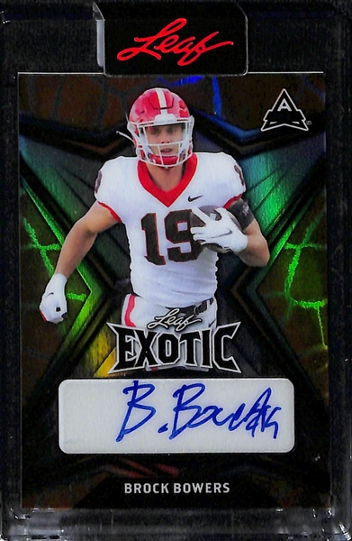 Lot of (2) Leaf Rookie Autographs- 2021 College Memories Michael Penix Jr (SGC 8.5) (#/99), 2022 Exotic Brock Bowers (#/5)