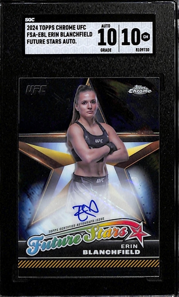 Lot of (2) SGC Graded UFC Autographs- 2024 Topps Chrome Erin Blanchfield Future Stars (SGC 10)) (10 Auto), 2023 Select Valentina Shevchenko (SGC 9) (#/49) (10 Auto)