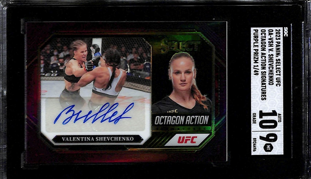 Lot of (2) SGC Graded UFC Autographs- 2024 Topps Chrome Erin Blanchfield Future Stars (SGC 10)) (10 Auto), 2023 Select Valentina Shevchenko (SGC 9) (#/49) (10 Auto)