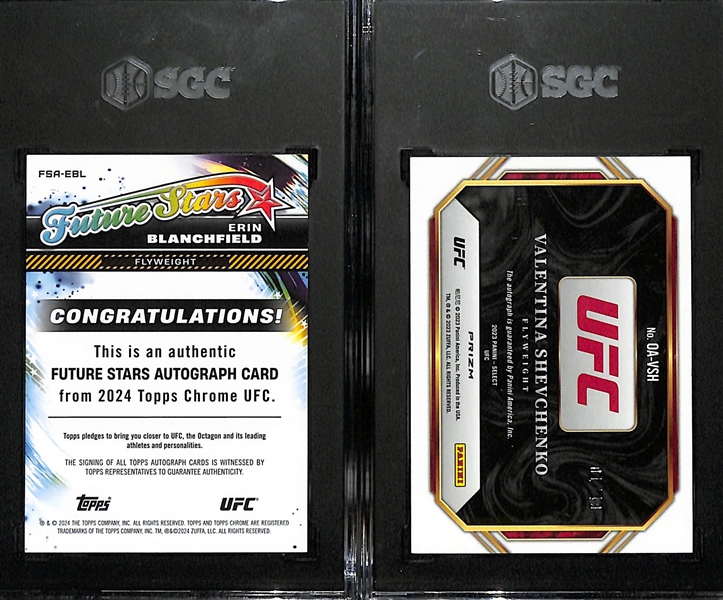 Lot of (2) SGC Graded UFC Autographs- 2024 Topps Chrome Erin Blanchfield Future Stars (SGC 10)) (10 Auto), 2023 Select Valentina Shevchenko (SGC 9) (#/49) (10 Auto)