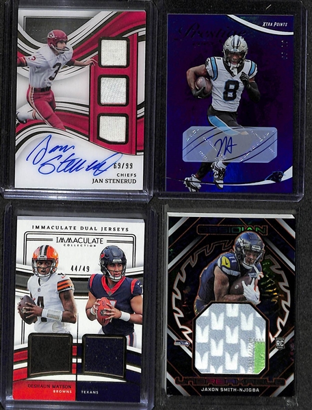 Lot of (10) Football Cards inc. 2023 Obsidian De'Von Achane Rookie Patch Autograph (#/149), 2023 Immaculate Deshaun Watson/CJ Stroud Dual Rookie Patch (#/49), +