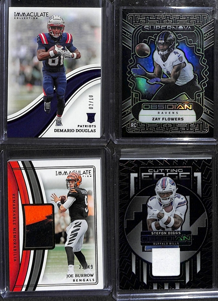 Lot of (10) Football Cards inc. 2023 Obsidian De'Von Achane Rookie Patch Autograph (#/149), 2023 Immaculate Deshaun Watson/CJ Stroud Dual Rookie Patch (#/49), +