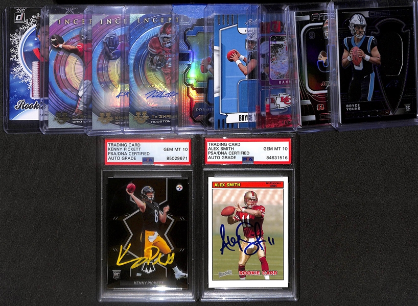 Lot of (12) Football Cards inc. 2023 Obsidian Bryce Young Rookie Patch (#/25), 2023 Obsidian Joe Burrow Patch (#/ 199), +