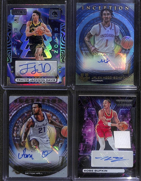 Lot of (33) Basketball Cards inc. (6) Autographs- Trayce Jackson-Davis Rookie (#/149), Jalen Hood-Schifino Rookie (#/99), Femi Odukale Rookie, Kobe Bufkin Rookie Patch (#/99), Maritz Wagner...