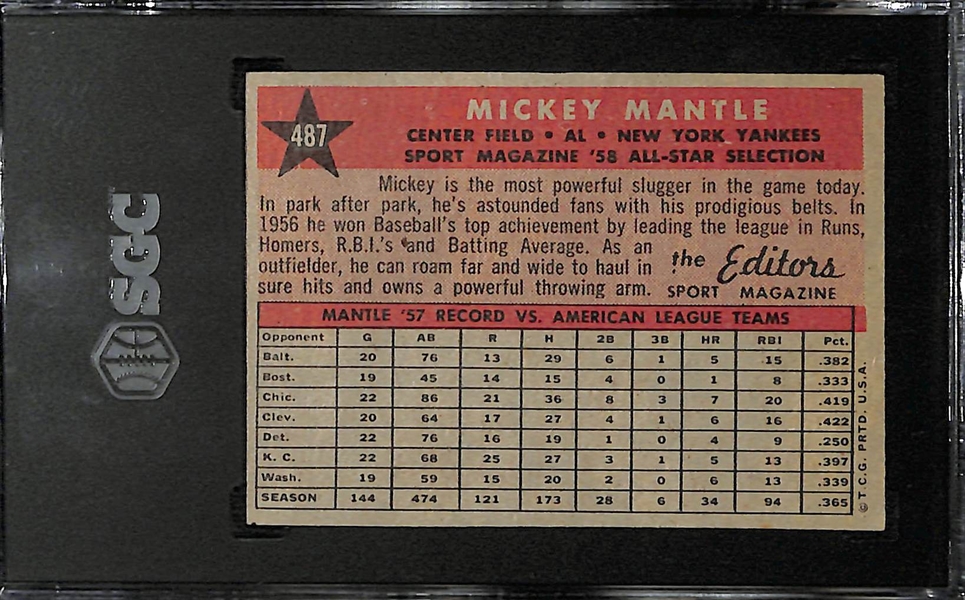 1959 Topps Mickey Mantle  All-Star #487 Graded SGC 6