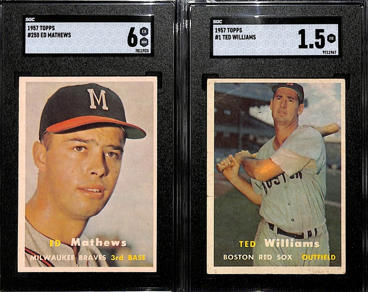 1957 Topps Graded Lot - Eddie Mathews #250 (SGC 6) & Ted Williams #1 (SGC 1.5)