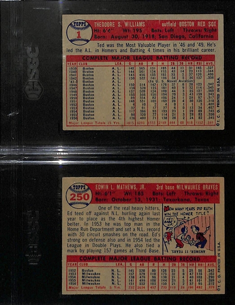 1957 Topps Graded Lot - Eddie Mathews #250 (SGC 6) & Ted Williams #1 (SGC 1.5)